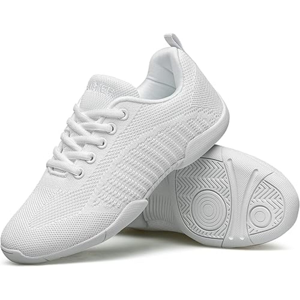Baxinier Girls Size 3.5 White Lace Up Breathable Anti Slip Cheerleading Shoes